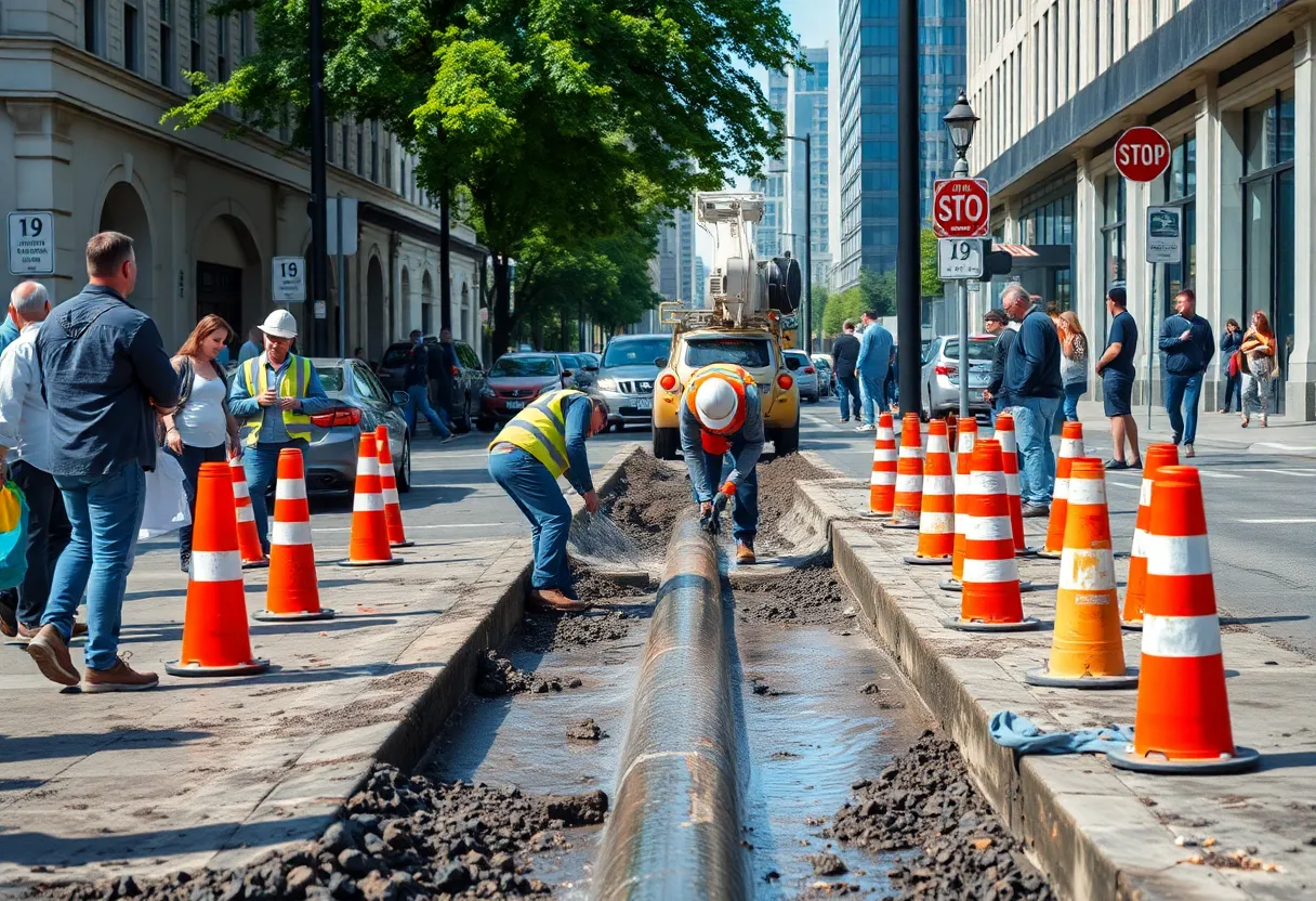Repair work on a water line in Asheville, NC