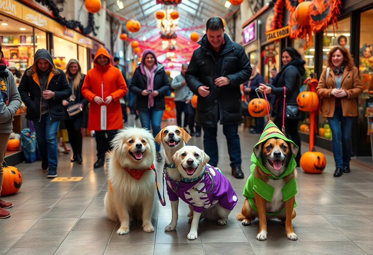 Dogs and their owners celebrating Barktober at Tanger Outlets in Asheville