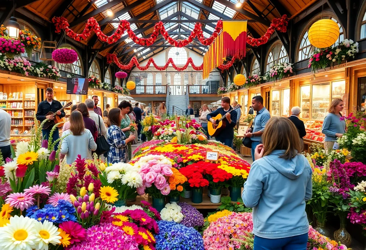 Floral arrangements at Grove Arcade's In Bloom event