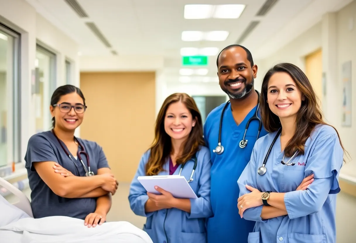 Healthcare team discussing patient care plans in a hospital
