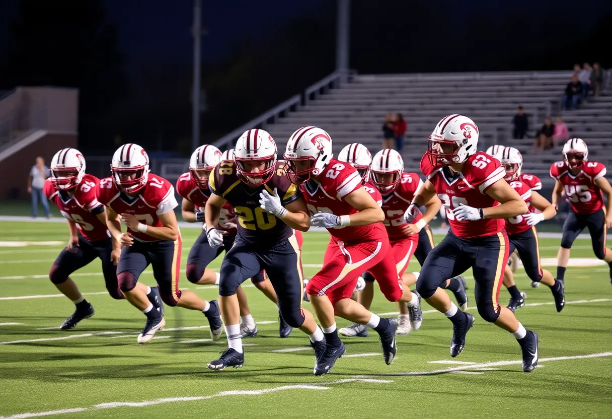 High school football game in action