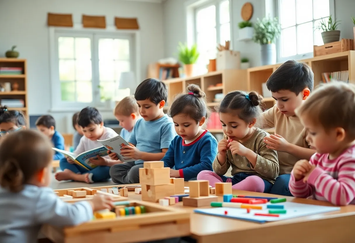 Students engaged in learning at Mountain City Public Montessori School
