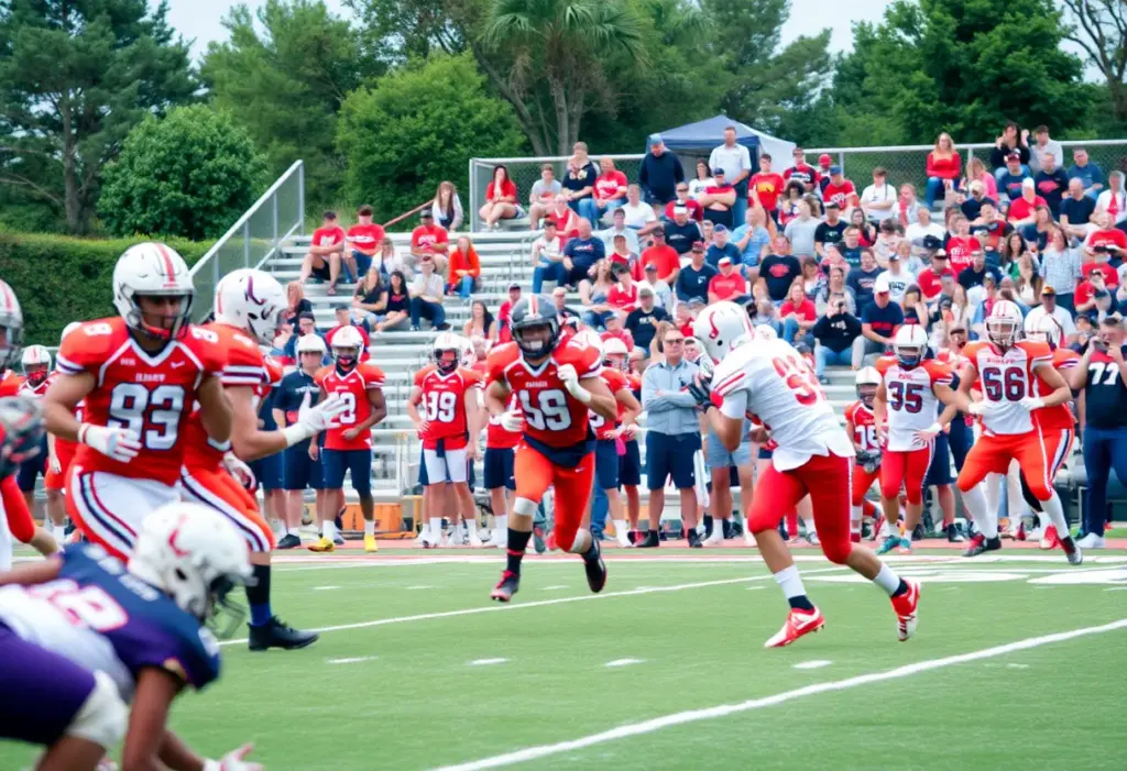 Players competing in a North Carolina high school football game