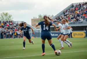 Women's soccer teams competing on the field