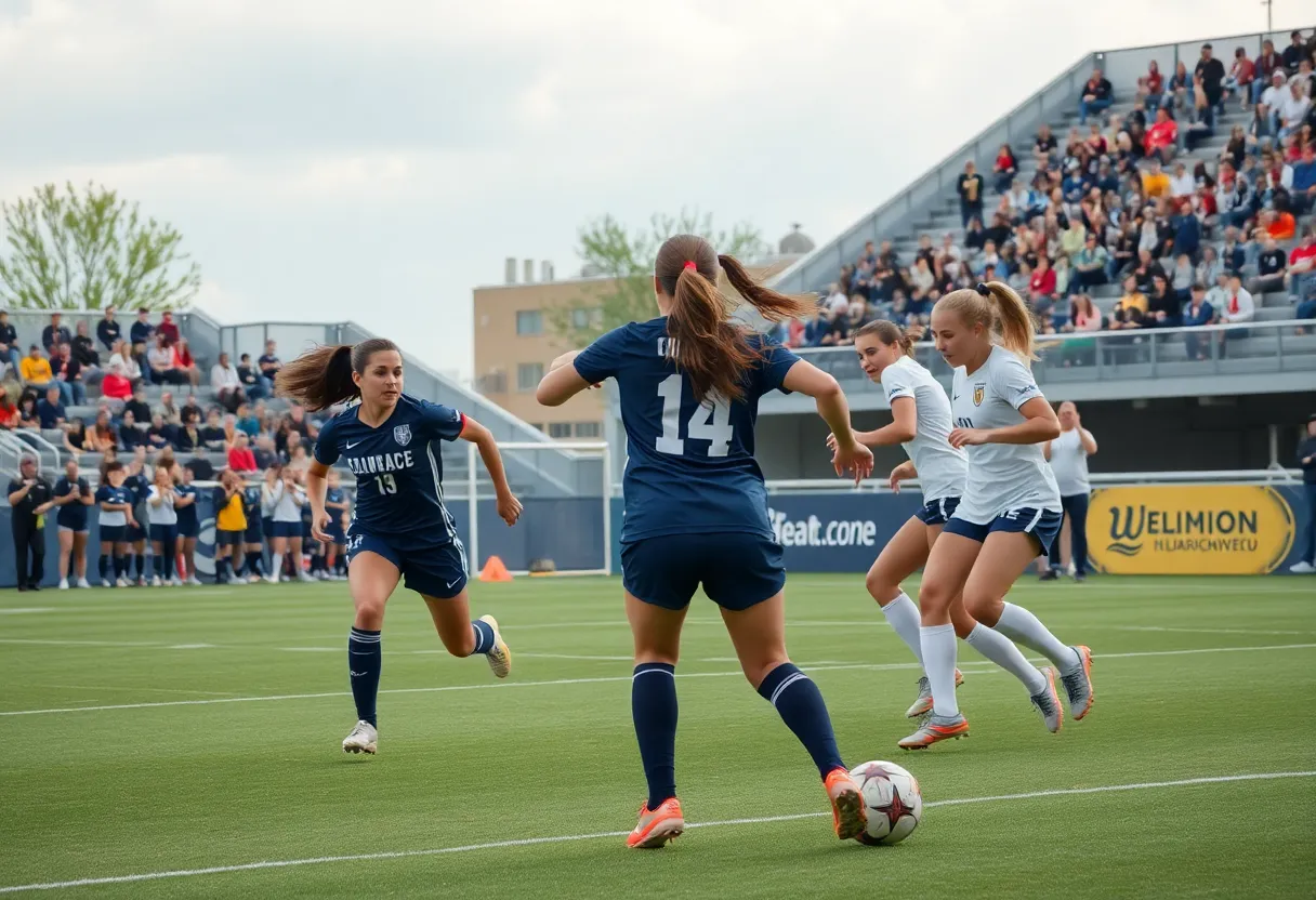 Women's soccer teams competing on the field