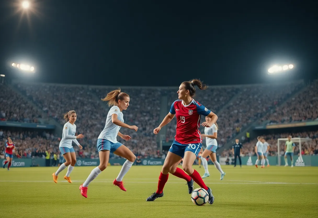Women soccer players competing in a match at UNC Asheville
