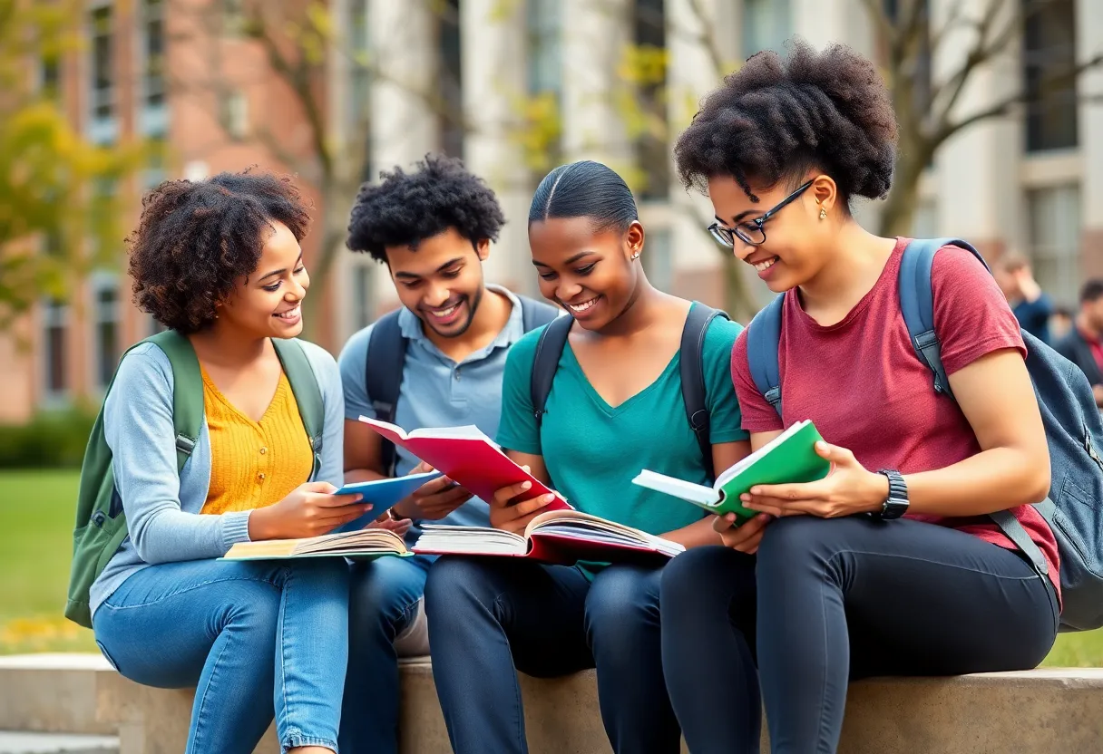 Diverse group of students studying together at UNC Asheville