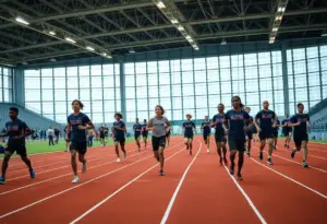 UNC Asheville Track and Field athletes practicing at indoor track
