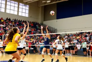 UNC Asheville volleyball players competing in a match