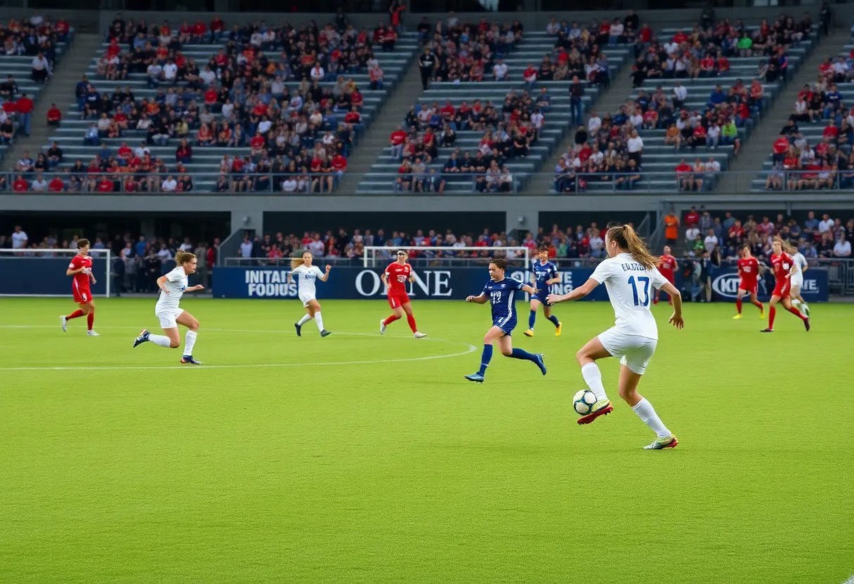 Soccer players competing at Stone Stadium during UNC Asheville vs. Furman match