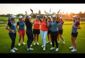 UNC Asheville women's golf team celebrating their performance at the Terrier Intercollegiate
