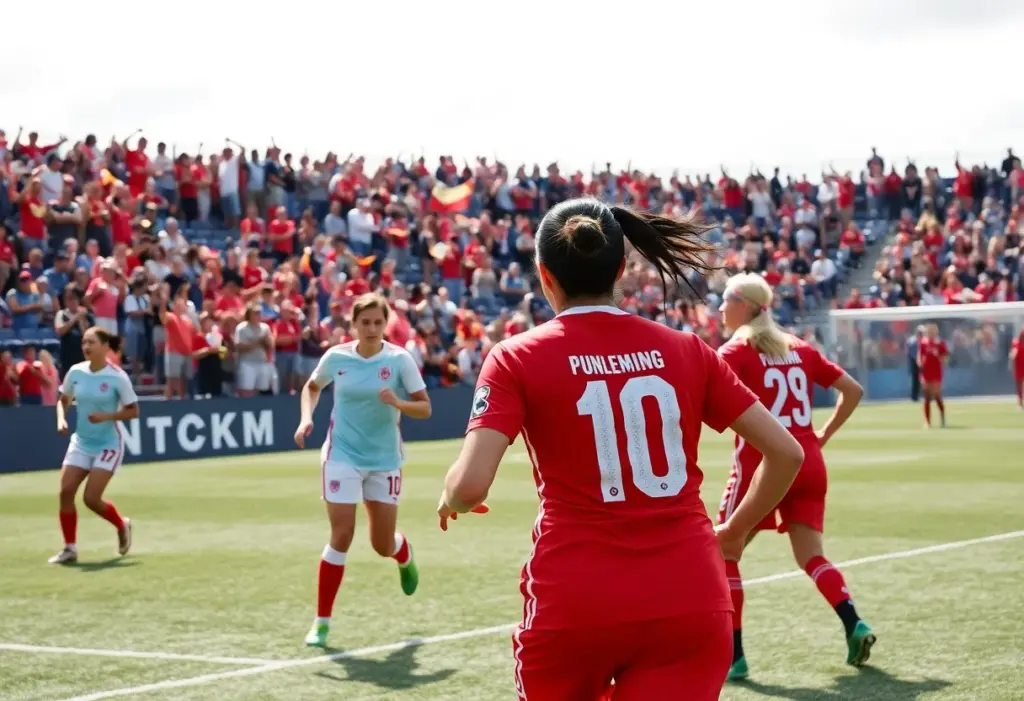 Players from UNC Asheville women's soccer team in action during a match