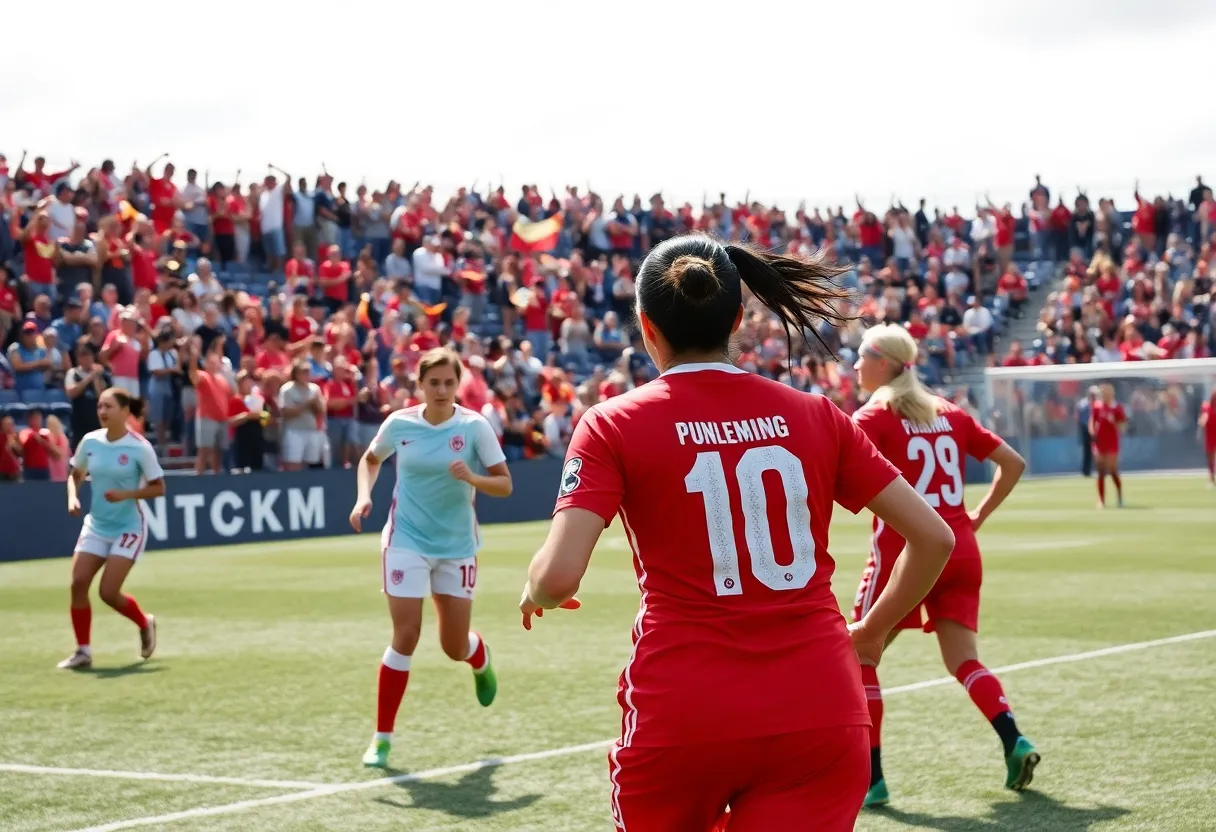 Players from UNC Asheville women's soccer team in action during a match
