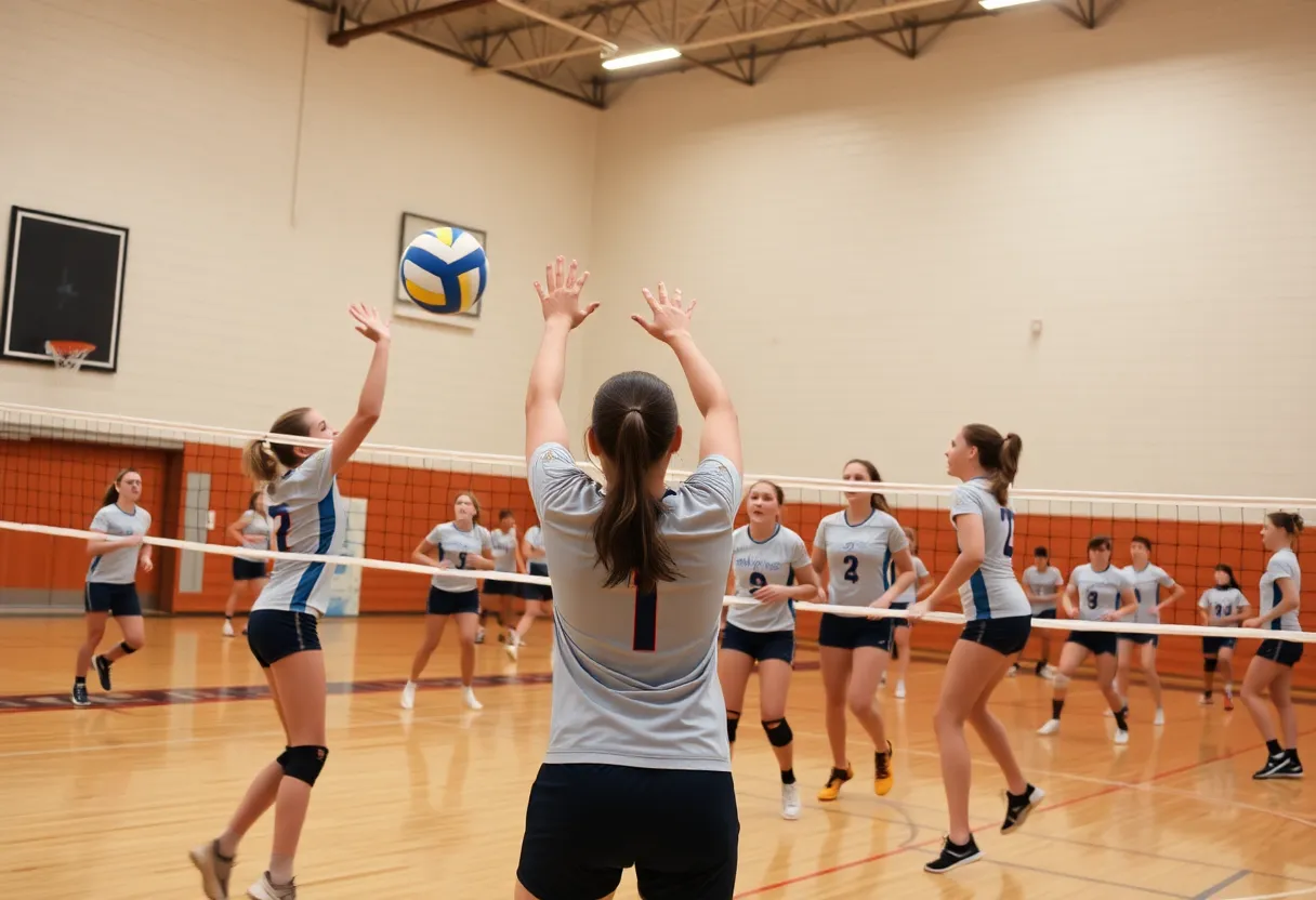 USF Volleyball team competing against ECU during a match