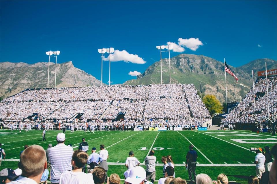 Football on green turf