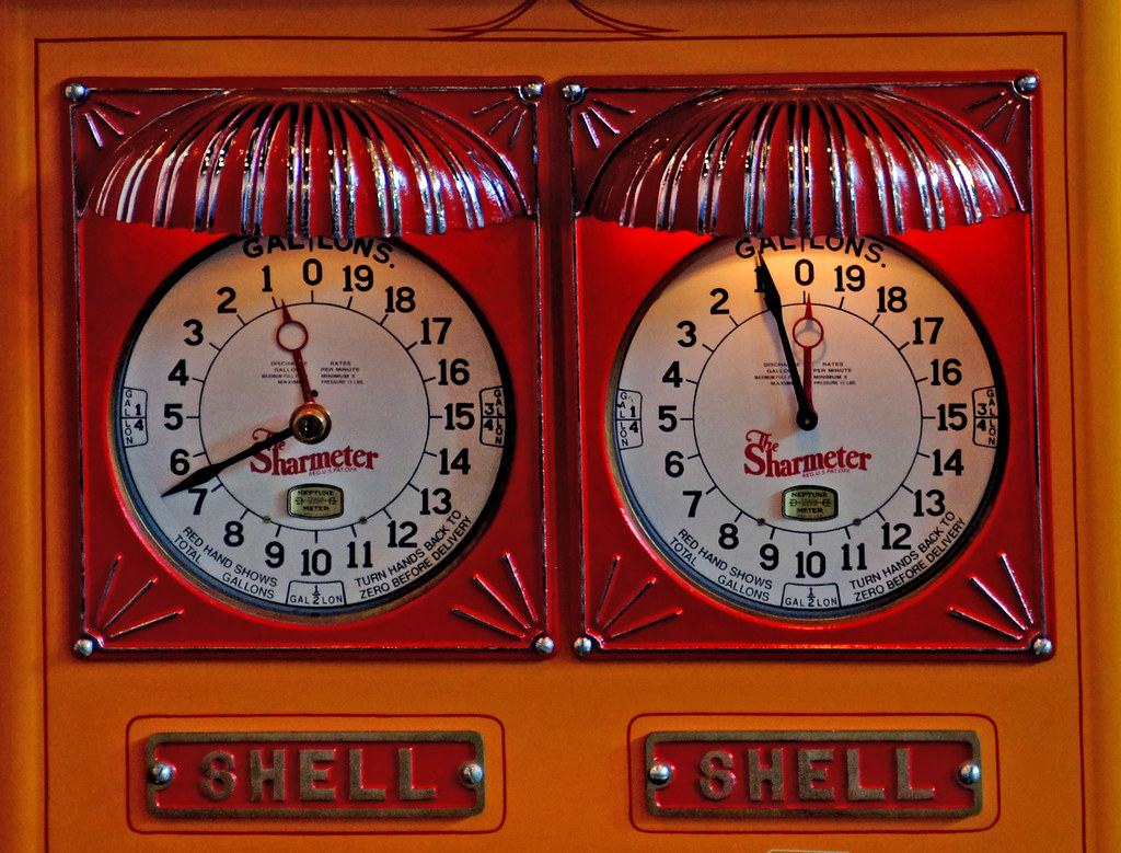 Gas pump nozzle at a fuel station